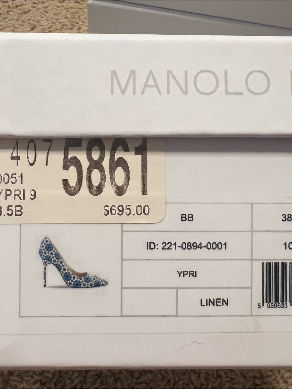 Manolo Blahnik Blue, White & Black Geometric Pointed-Toe Stilettos - Picture 7 of 7
